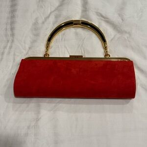 Blamain x H&M Vintage 2015 Red Suede Clutch with Gold Hardware